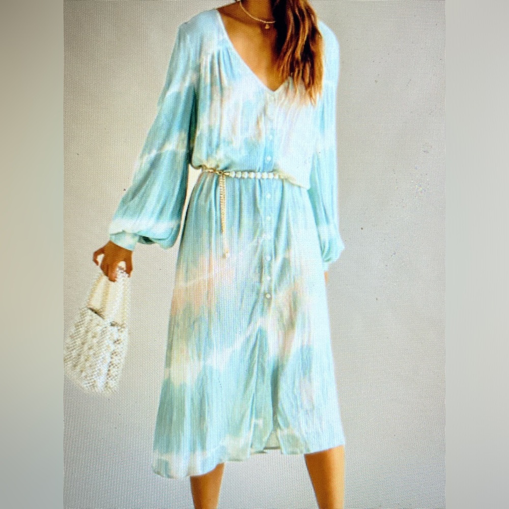Lenni Seashell Dress - Cloud Blue/Tan Tie Dye Size M